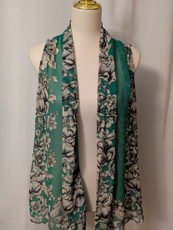 Susan Graver Tops - Susan Graver Teal and Cream Floral Scarf Blouse Sleeveless